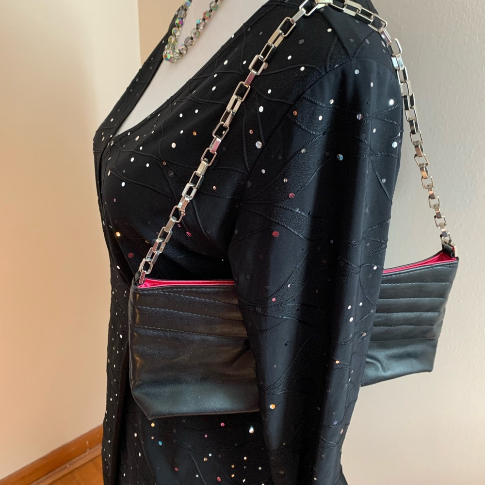Black Clutch with Silver Chain Strap
